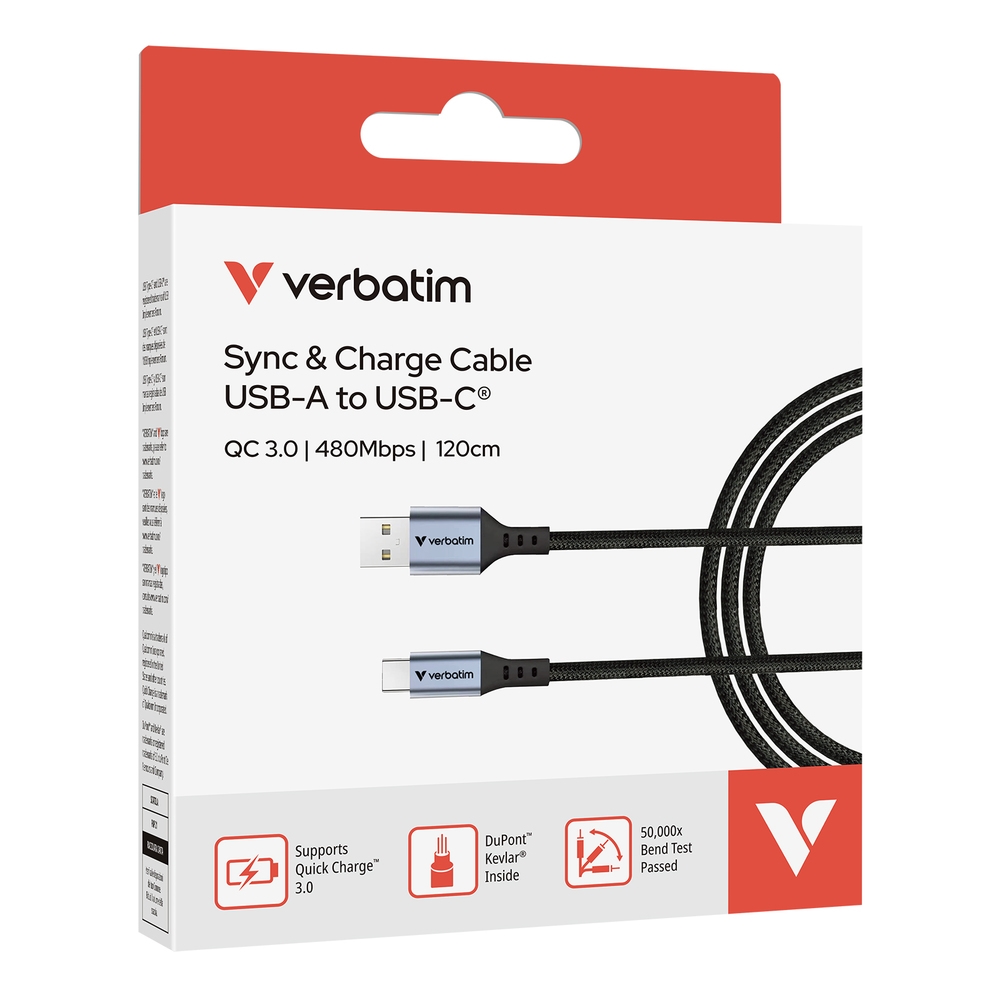 SSD Verbatim Sync & Charge USB-A към USB-C 18W 120см