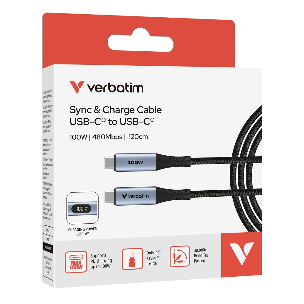 Cable Verbatim Sync & Charge USB C to USB C 100W Display 120 cm