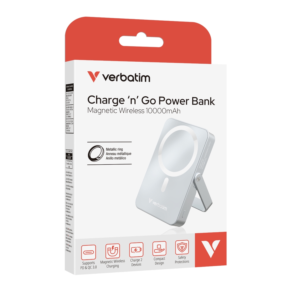 Verbatim Charge n Go Power Bank with Stand Magnetic Wireless 10000mAh Blue