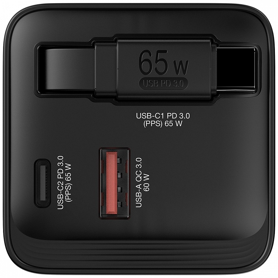 Външна батерия Verbatim Mini GaN Charger 65W 2 Port retractable cable display US plugs with EU and UK adaptors