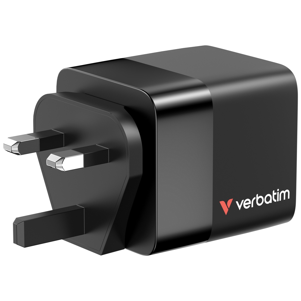 Външна батерия Verbatim Mini GaN Charger 65W 2 Port retractable cable display US plugs with EU and UK adaptors
