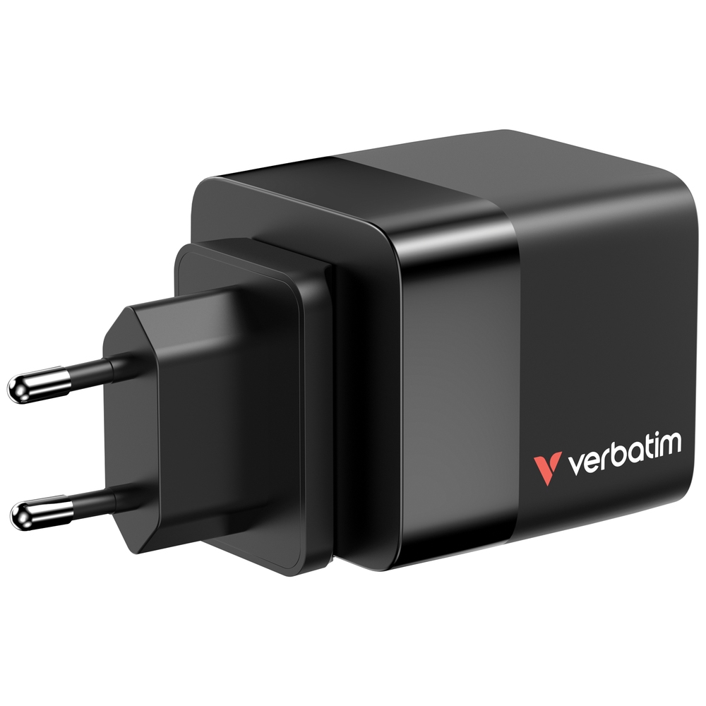 Външна батерия Verbatim Mini GaN Charger 65W 2 Port retractable cable display US plugs with EU and UK adaptors