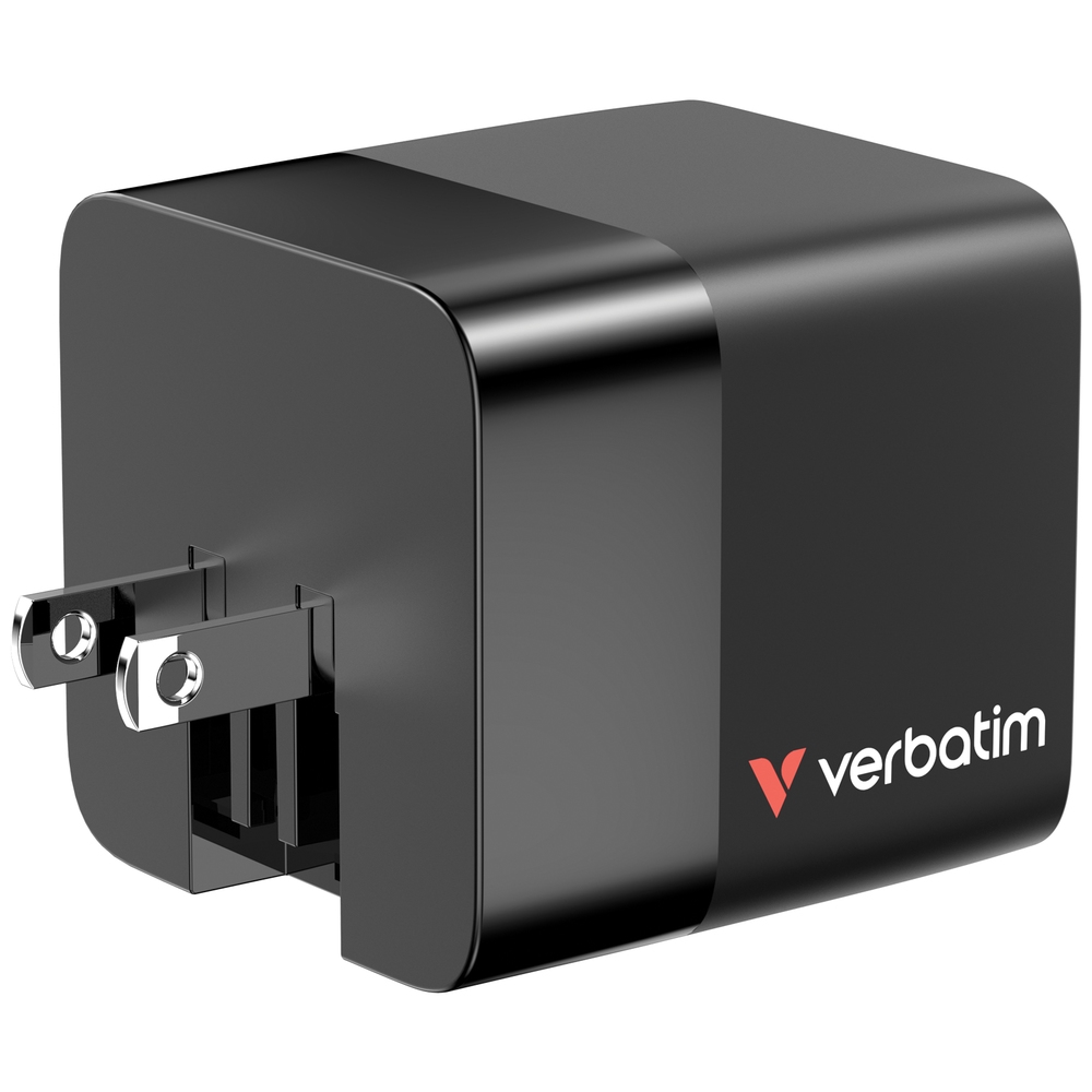 Външна батерия Verbatim Mini GaN Charger 65W 2 Port retractable cable display US plugs with EU and UK adaptors