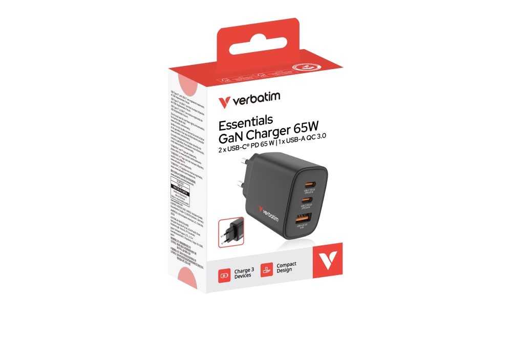 SSD Verbatim Essentials GaN Charger 65W EU plug Black