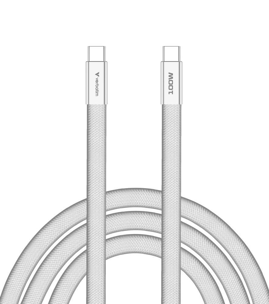 Кабел Verbatim Sync & Charge SoftTouch, USB‑C към USB‑C, 100W, 120 cm, бял
