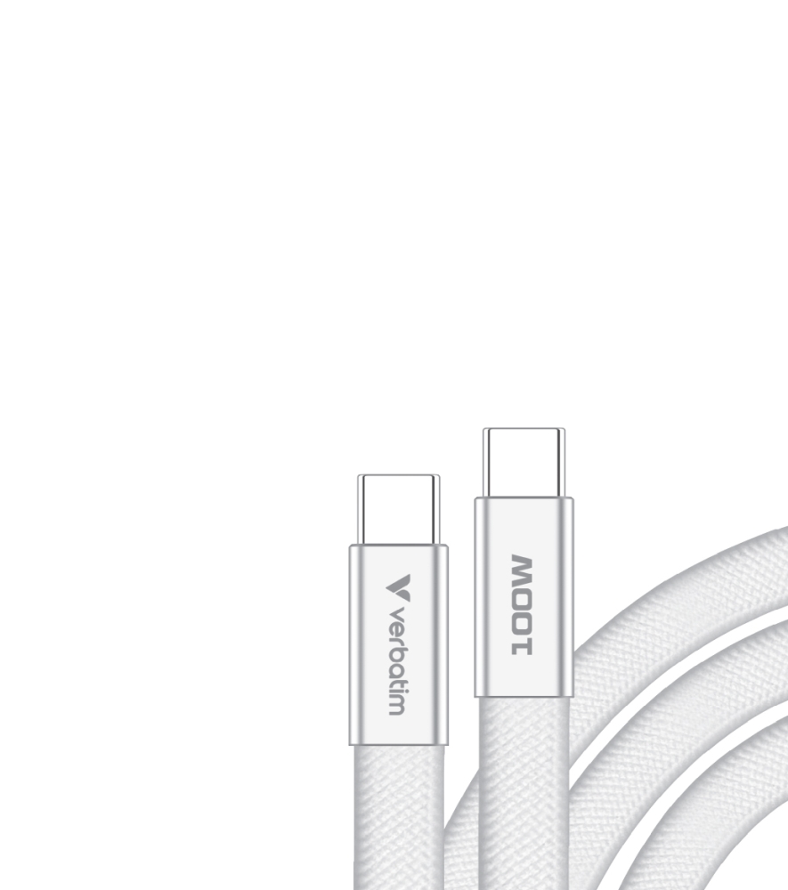 Кабел Verbatim Sync & Charge SoftTouch, USB‑C към USB‑C, 100W, 120 cm, бял