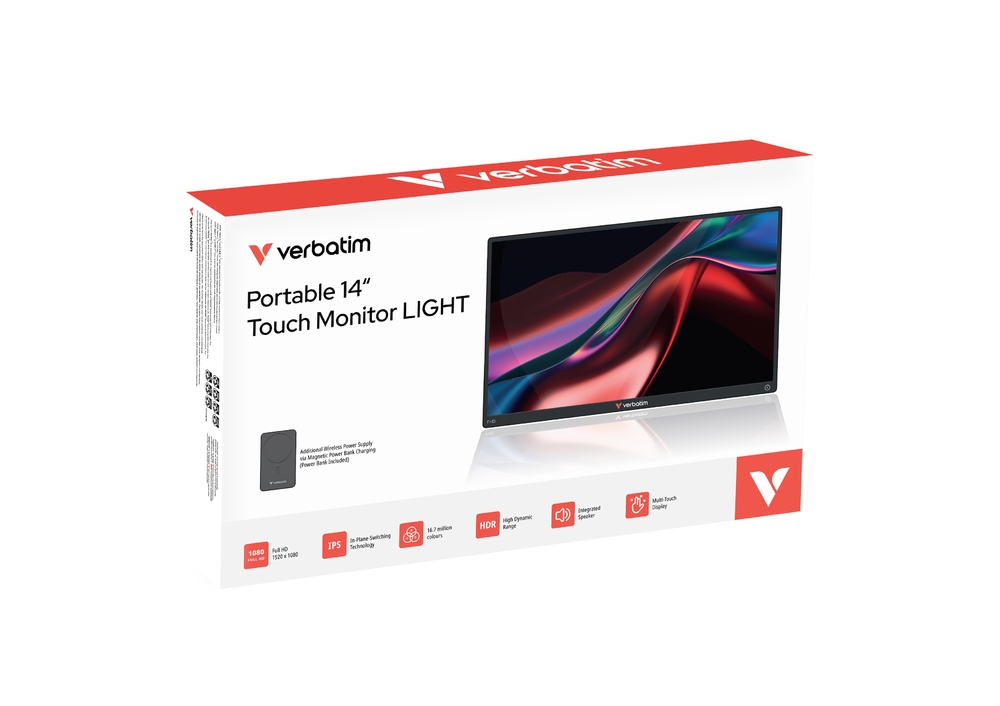 Verbatim Portable 14 FHD Touch Monitor with Wireless Power Supply and 5000mAh Power Bank