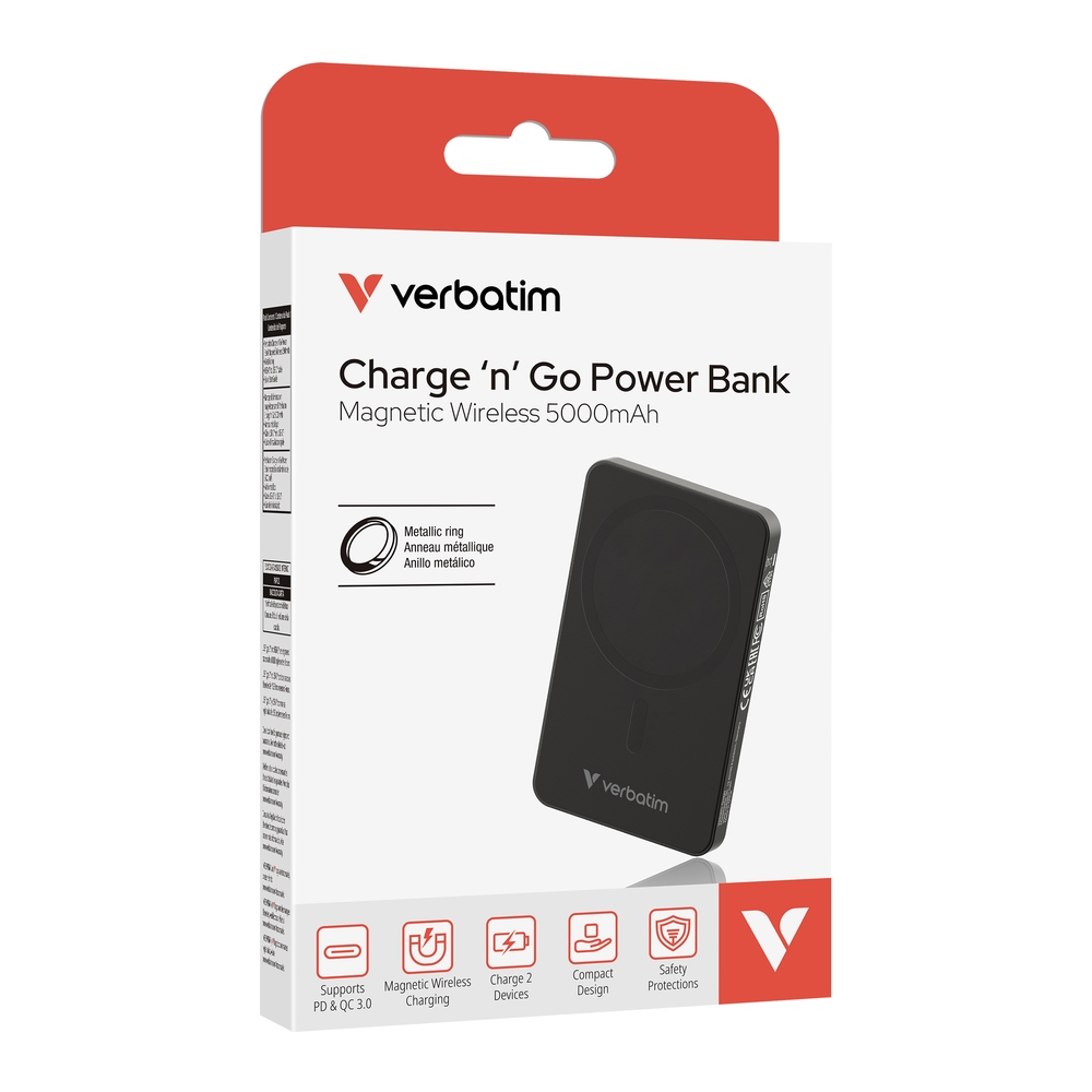 Външна батерия Verbatim Charge n Go Essentials Power Bank Magnetic Wireless 5000mAh черна