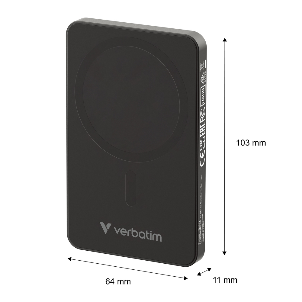 Външна батерия Verbatim Charge n Go Essentials Power Bank Magnetic Wireless 5000mAh черна