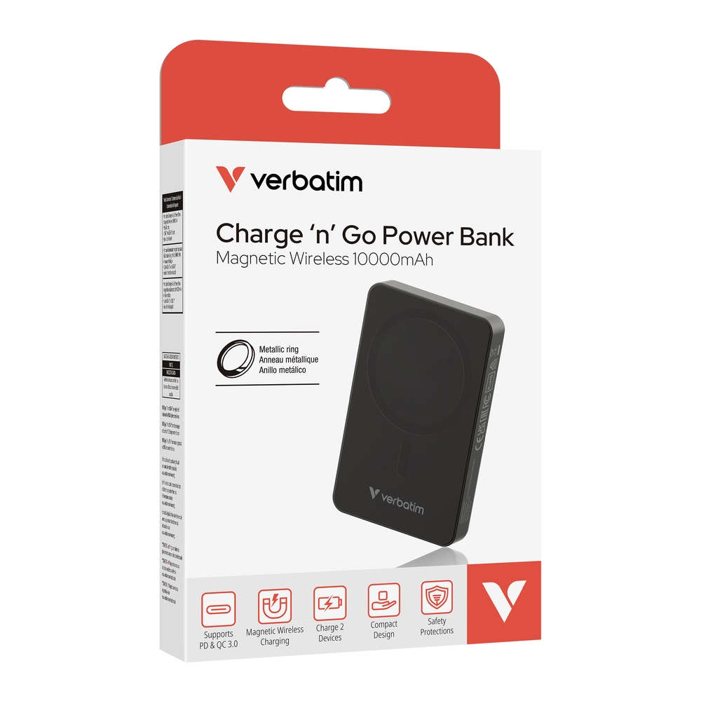 Verbatim Charge n Go Essentials Power Bank Magnetic Wireless 10000mAh Black