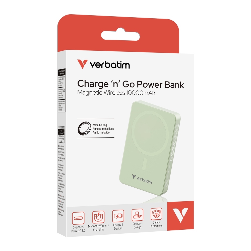 Verbatim Charge n Go Essentials Power Bank Magnetic Wireless 10000mAh Green