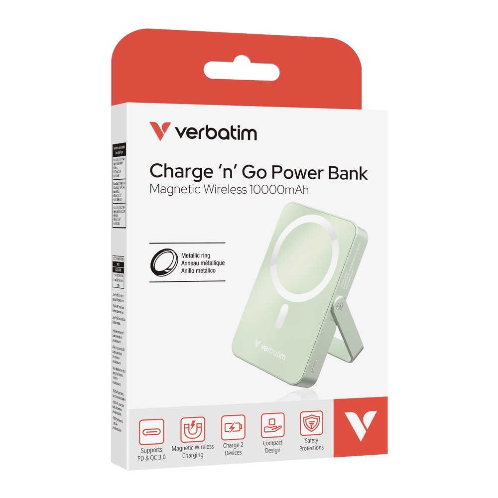 Verbatim Charge n Go Power Bank with Stand Magnetic Wireless 10000mAh Green