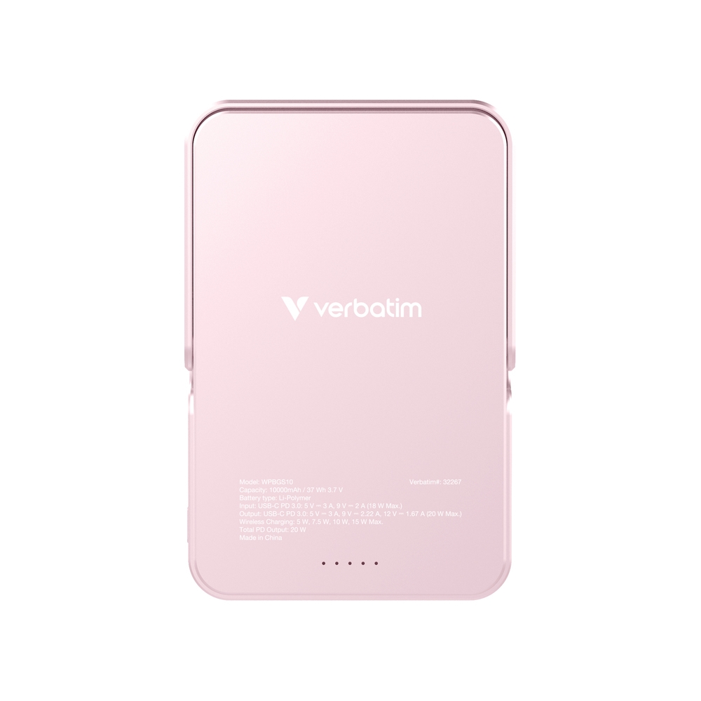Външна батерия Verbatim Charge n Go Power Bank with Stand Magnetic Wireless 10000mAh Pink
