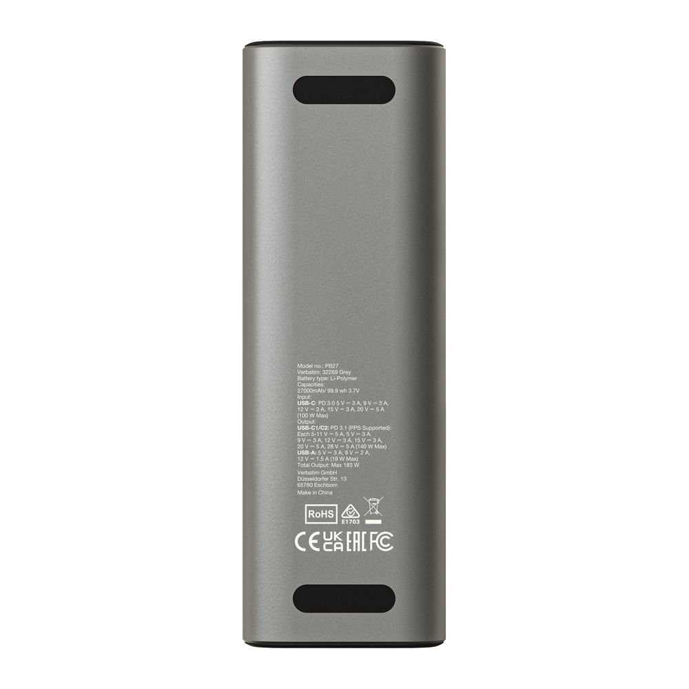 Външна батерия Verbatim Charge ‘n’ Go Power Bank 27000mAh 183W Grey