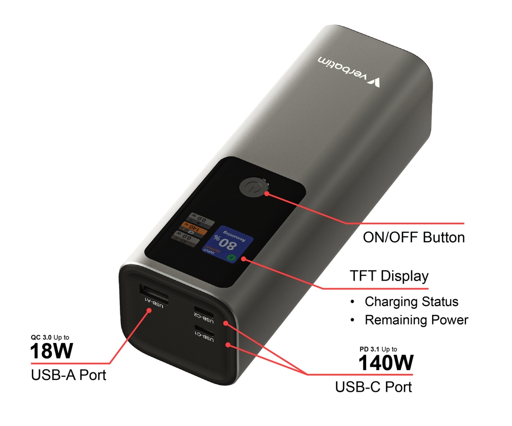 Външна батерия Verbatim Charge ‘n’ Go Power Bank 27000mAh 183W Grey