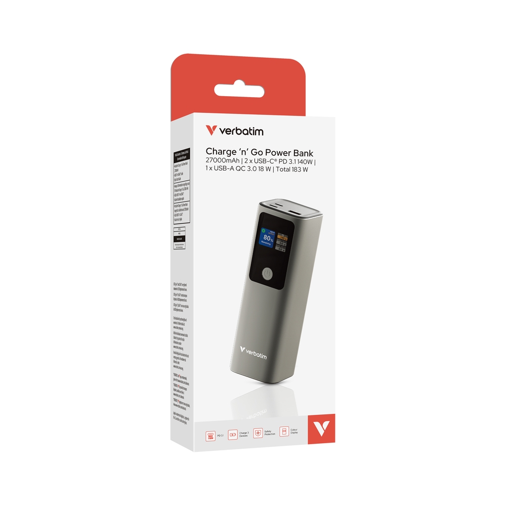 Външна батерия Verbatim Charge ‘n’ Go Power Bank 27000mAh 183W Grey
