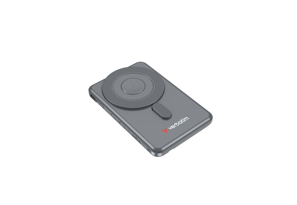 Външна батерия Verbatim Charge ‘n’ Go 2C Power Bank Magnetic Wireless 5000mAh с 2 USB‑C кабела и стойка Grey