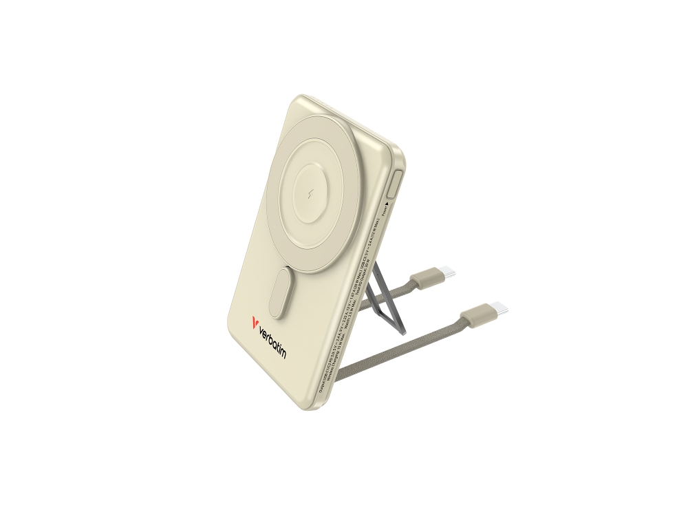 Външна батерия Verbatim Charge ‘n’ Go 2C Power Bank Magnetic Wireless 5000mAh с 2 USB‑C кабела и стойка Gold