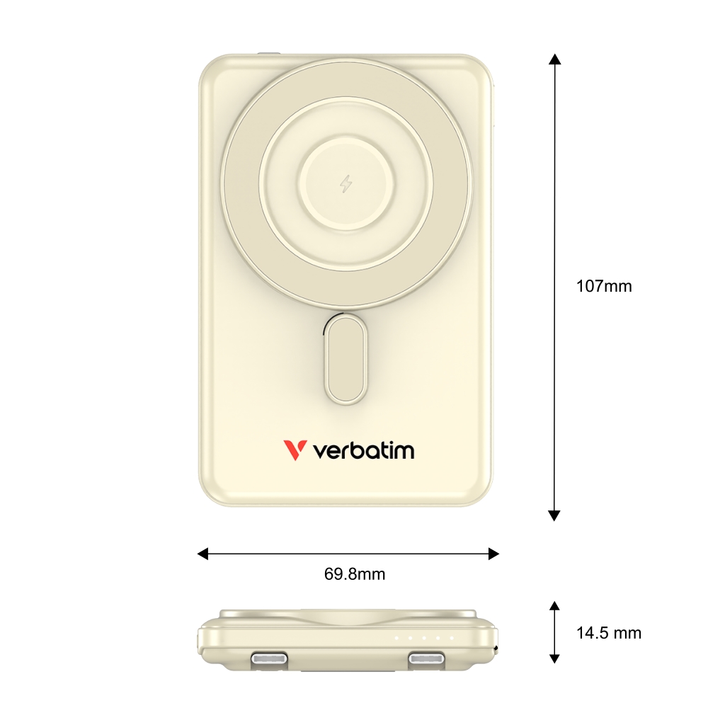 Външна батерия Verbatim Charge ‘n’ Go 2C Power Bank Magnetic Wireless 5000mAh с 2 USB‑C кабела и стойка Gold