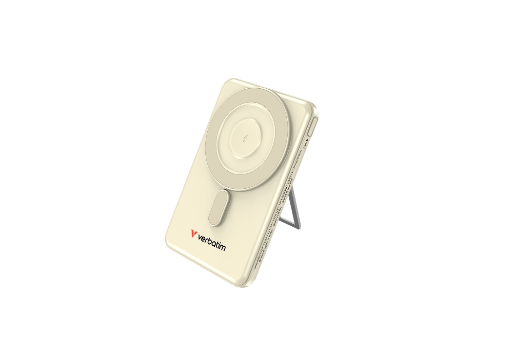 Външна батерия Verbatim Charge ‘n’ Go 2C Power Bank Magnetic Wireless 5000mAh с 2 USB‑C кабела и стойка Gold